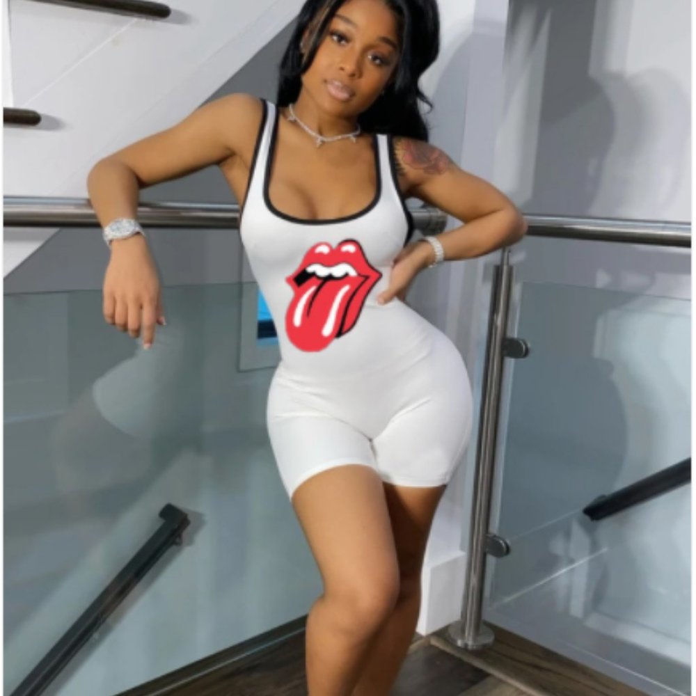 Contrast Trim Tongue Print Sleeveless Bodycon Romp
